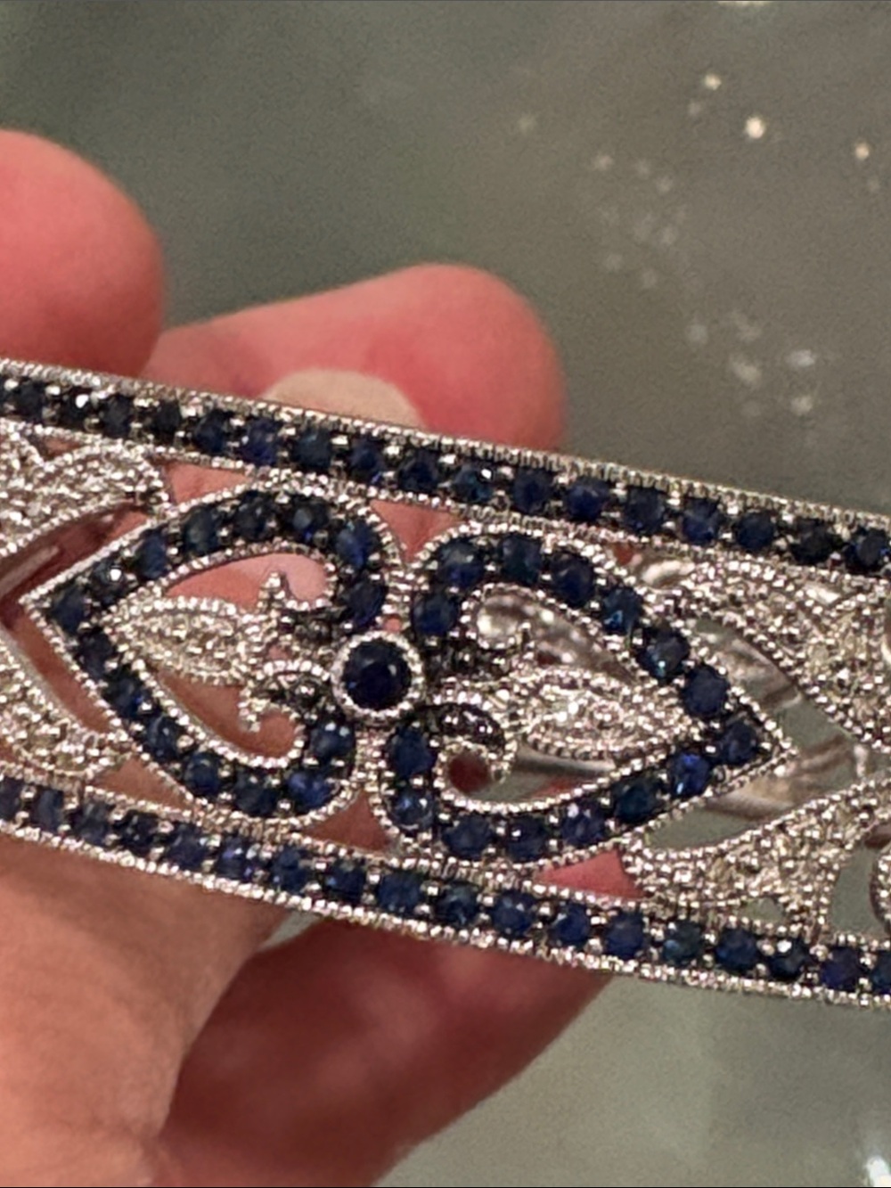 Sapphire Diamond  Bangle Sterling Silver new - Picture 3 of 14